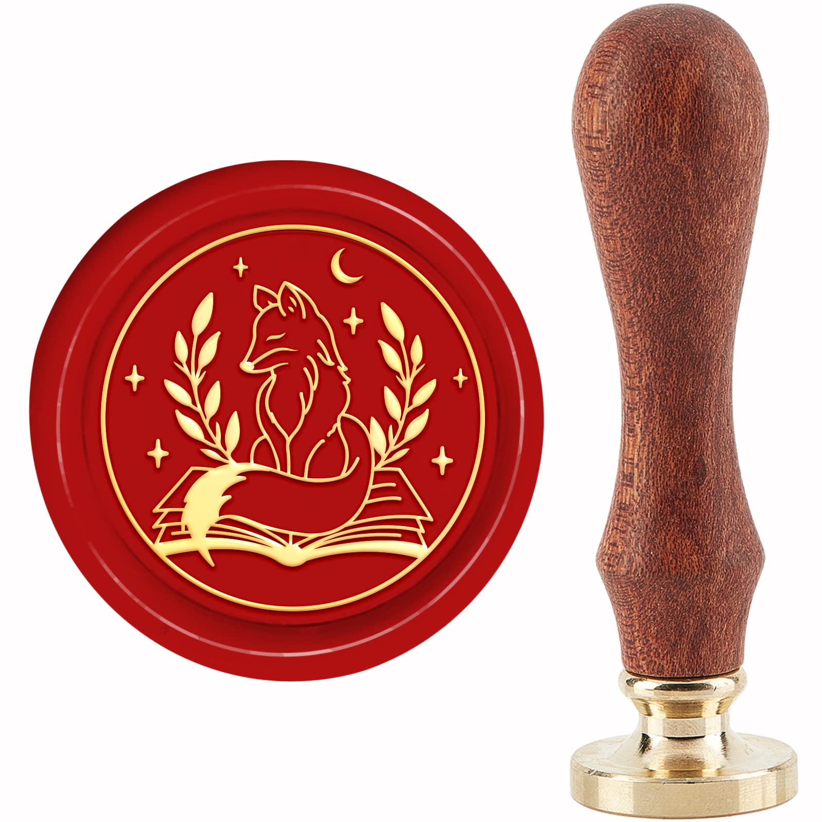 CRASPIRE Fox Wax Seal Stamp Book Sealing Wax Stamp 30mm/1.18inch Removable Brass Head Sealing Stamp with Wooden Handle for Invitations Cards Gift Wrap