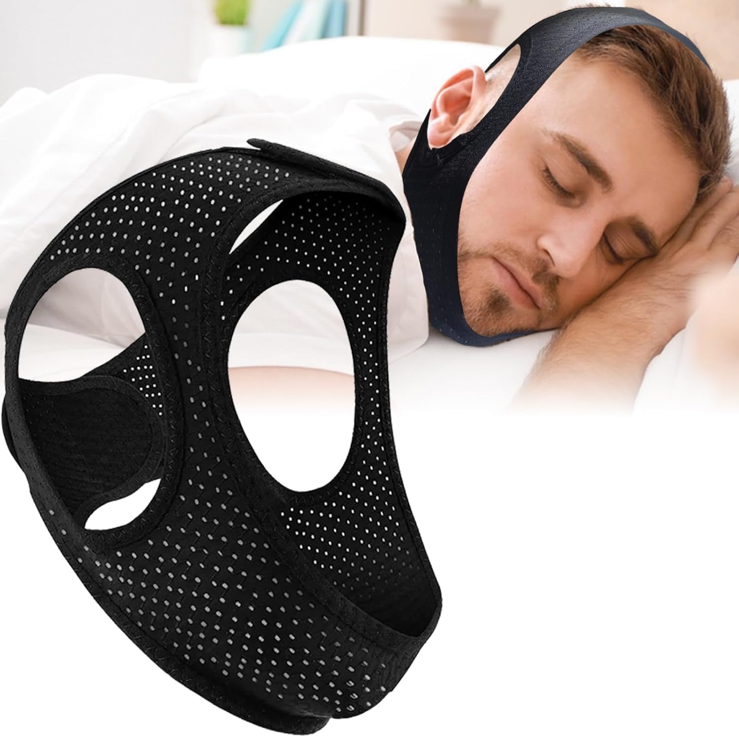 Photo 1 of Anti Snore Chin Strap for Sleeping - Airflow Jaw Strap Adjustable & Comfortable - Effective Anti Snoring Devices- Stop Snoring Solution for Men & Women, Breathable and Reusable (Black)