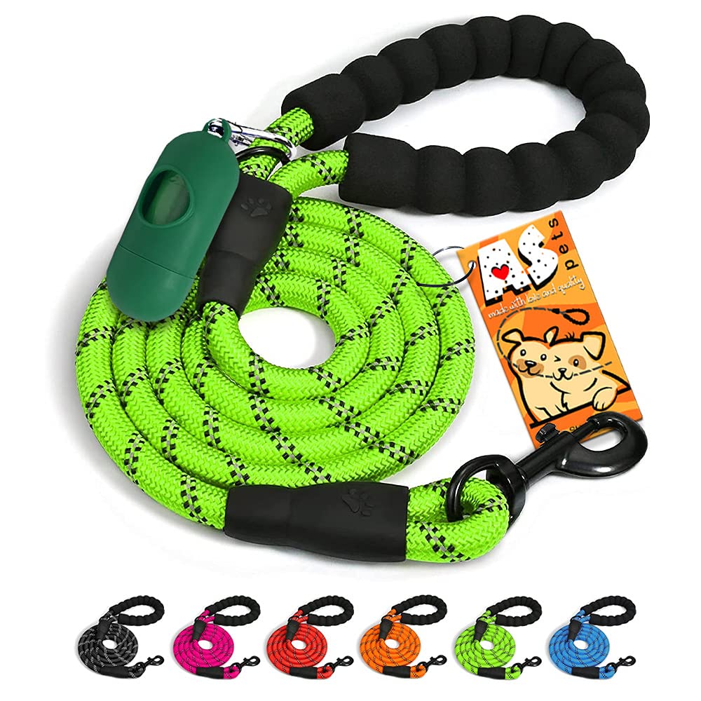AS PETS Strong Dog Lead with Comfortable Padded Handle and Highly Reflective Threads Rope Dog Leash Safety 5FT Mountain Climbing Rope Twist for Small, Medium and Large Dogs (Green)