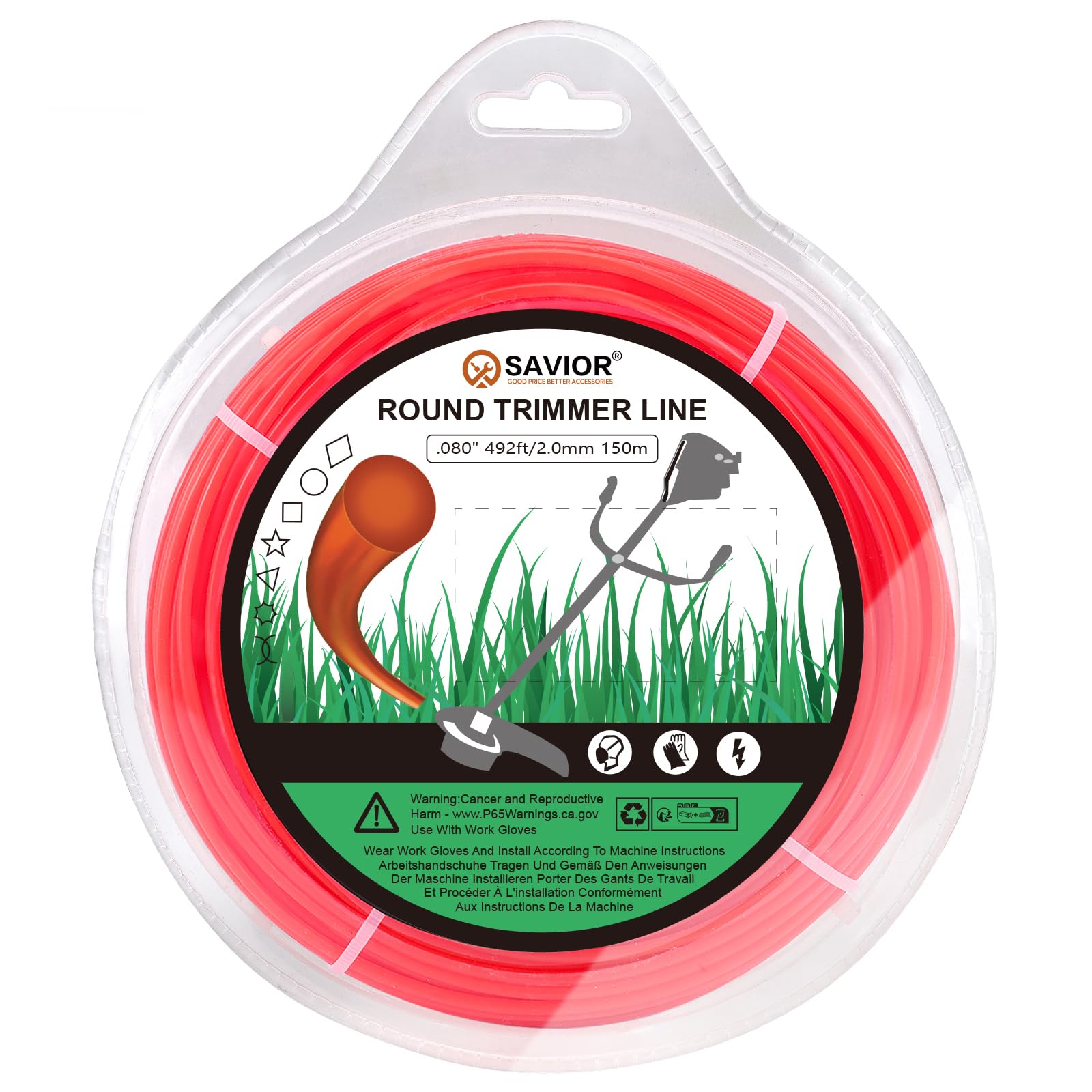 Savior 150M 2mm Strimmer Line Universal Strimmer Wire Nylon String Trimmer Line Strong Grass Strimmer Cord Heavy Duty for Park Garden Weeds Flower Beds Field Lawn (2.0mm x 150m Round)