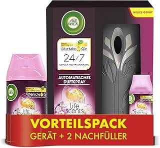 Air Wick Freshmatic Max – Vorteilspack mit Gerät und 2 Nachfüllern – Batteriebetrieben – Duft: Sommervergnügen – 2 x 250 ml Nachfüller + Gerät in Schwarz