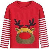 Toddler Boys Girls Christmas Shirts Red White Stripe Long Sleeve Tees Kids Reindeer T-Shirt Ugly Xmas Clothes Tops 2-7 Years