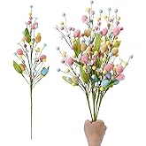 RoseCraft Artificial Easter Flower, 5 Pcs Easter Colorful Egg Berries Decorations, Spring Flower Stems Egg Twig Branches, for Home Party Vase Flower Arrangement Centerpiece Decor.