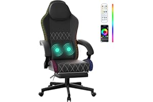 NEXTHRA LED Gaming Chair, Fabric Game Chair with Massage Lumbar Support and Footrest, Ergonomic Computer Chair with RGB Lights for Adults and Kids, Dark Grey