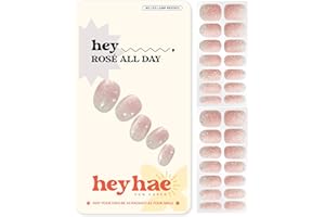 Heyhae Semi Cured Gel Nail Strips | No LED Lamp Needed | Glitter, Pink | Easy Apply & Remove, Salon Quality | Includes 28 Strips, 1 Prep Pads, Nail File & Wooden Stick - Hey, Rosé All Day