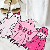 Halloween Bath Mat Pink Ghost Bathroom Rugs Non Slip Spooky Plush Shower Rugs Washable Halloween Absorbent Bath Tub Carpet Halloween Bathroom Decor Supplies