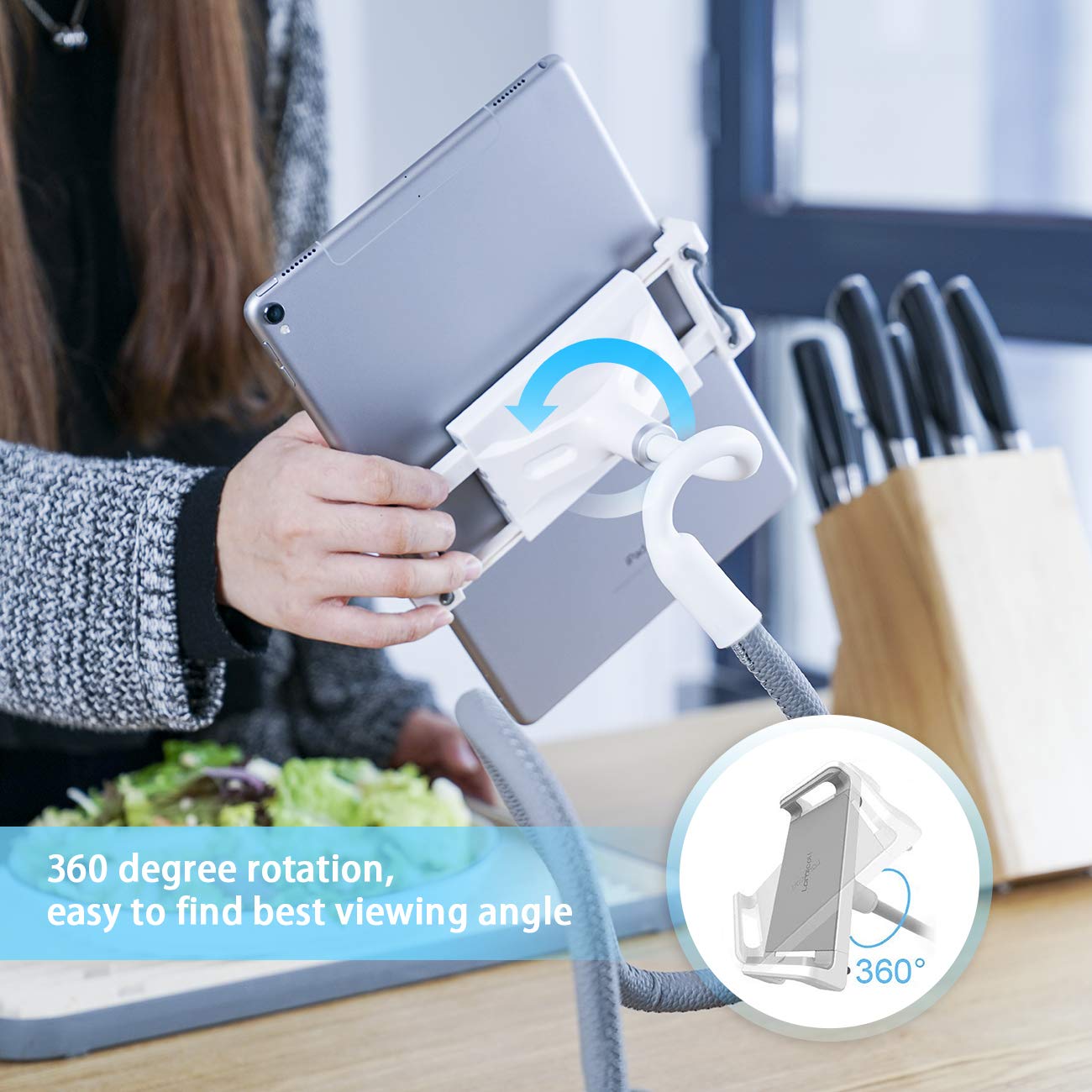 Lamicall Gooseneck Tablet Holder, Universal Tablet Stand 360 Flexible