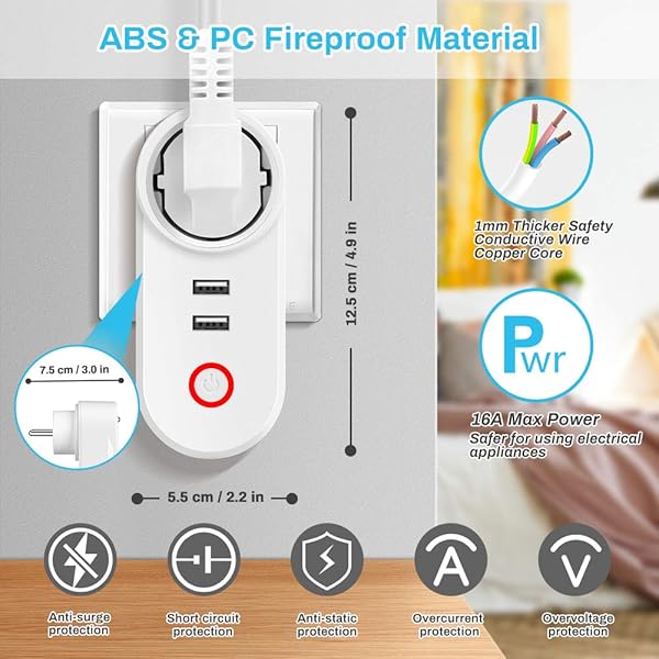Enchufe Inteligente WiFi Welltop Smart Plug con 2 puertos USB Enchufe Wifi Funciona con Amzan Alexa y Google Home Control Remoto Temporizador No Requiere Concentrador Solo 24 Ghz