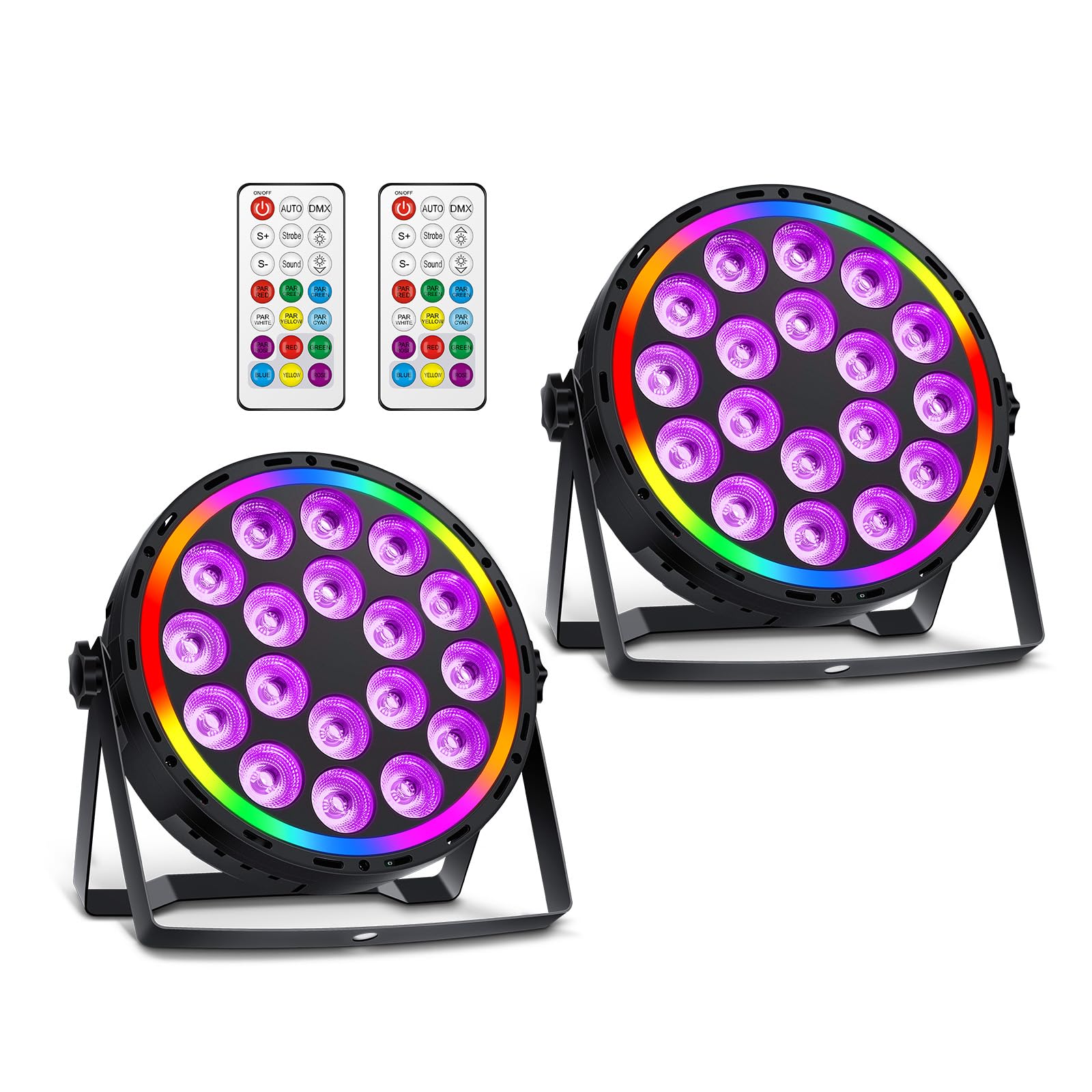 Photo 1 of Telbum DJ Par Lights DMX, 70W 18LEDs RGBW Stage Par Light with Rainbow LED Strip Remote Control, Sound Activated Wash Light Uplights for Events Wedding Church Dance Party Club Music Live Show - 2Pack