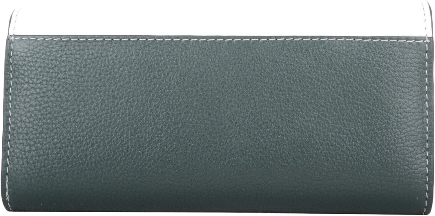 Womens Leather RFID Envelope Style Flap Over Money Credit Card Purse with Pebble Effect - Green/White - Image 3