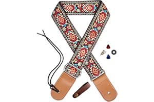 Farcaya Ukulele Strap Jacquard Flower for Soprano Concert Tenor Baritone UKE Neck Tie Lock Button (Red Flower)