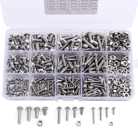 520tlg. Set M3 M4 M5 Edelstahl Sechskantschraube Schrauben Maschinenschrauben mit Muttern Mutternsatz Sortiment