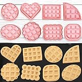 Mini Waffles Round Cookie Cutters, 8pcs 3d Classic Raised Design Cookie Stamps, Triangle, Rectangle, Square, Heart, Oval, Mini Pie Cookie Molds, Circle Cookie Cutter Set for DIY Baking (Waffles)