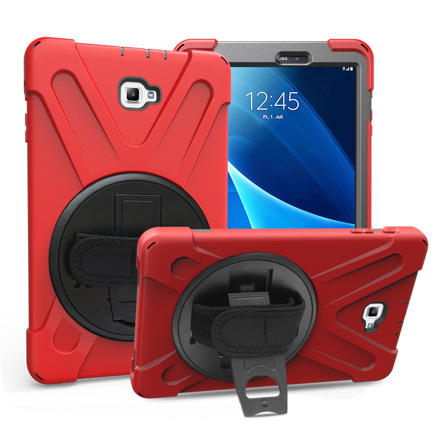 Gerutek for Samsung Galaxy Tab A6 10.1 2016 Case, SM T580/T585 Case Shockproof with 360 Rotating Stand, Hand/Shoulder Strap Drop Protection Cover, Heavy Duty Rugged Case for Galaxy Tab A6 10.1, Red