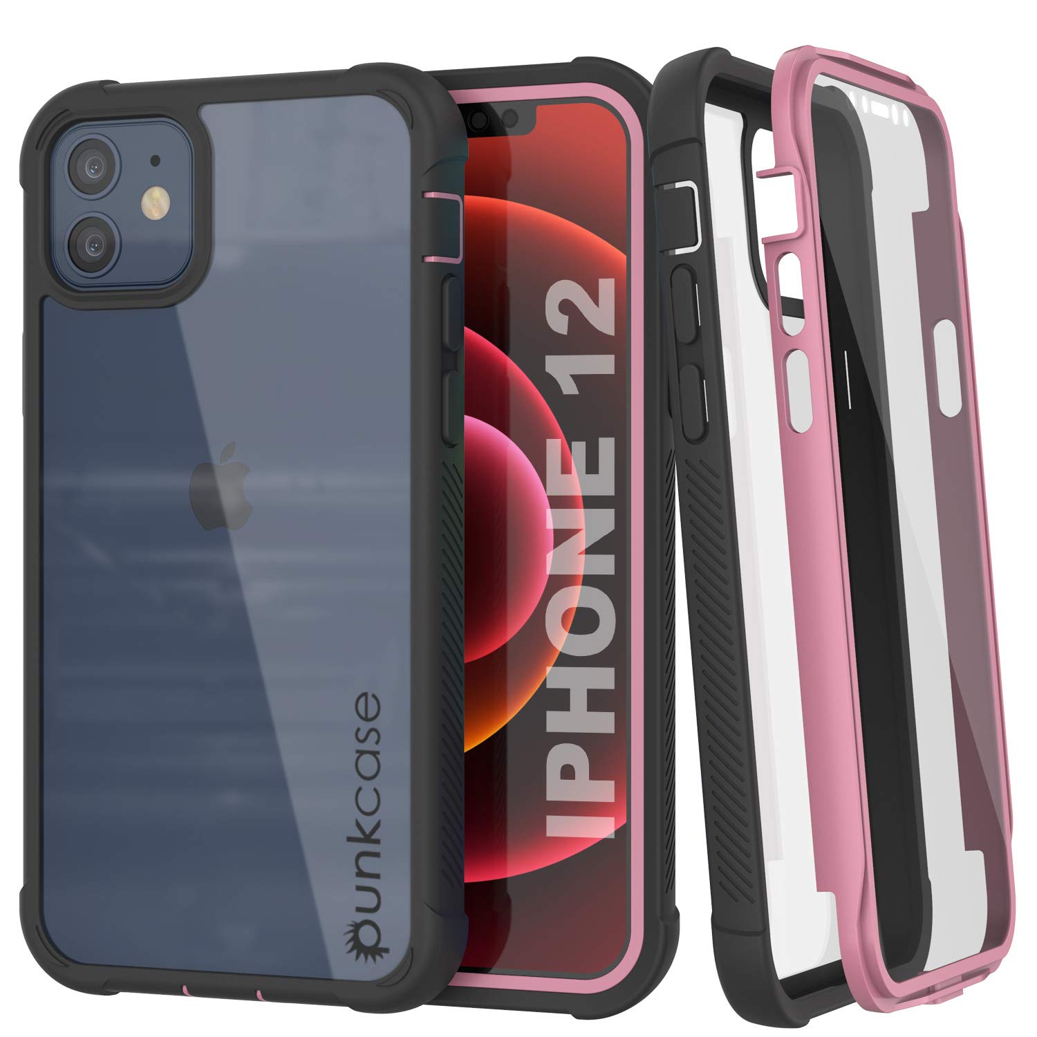 PunkCase iPhone 12 Case [Spartan Series] Clear Rugged Heavy Duty Cover W/Built in Screen Protector | Ultra Slim 360 Full Body Protection For iPhone 12 (2020) (6.1") [Pink]