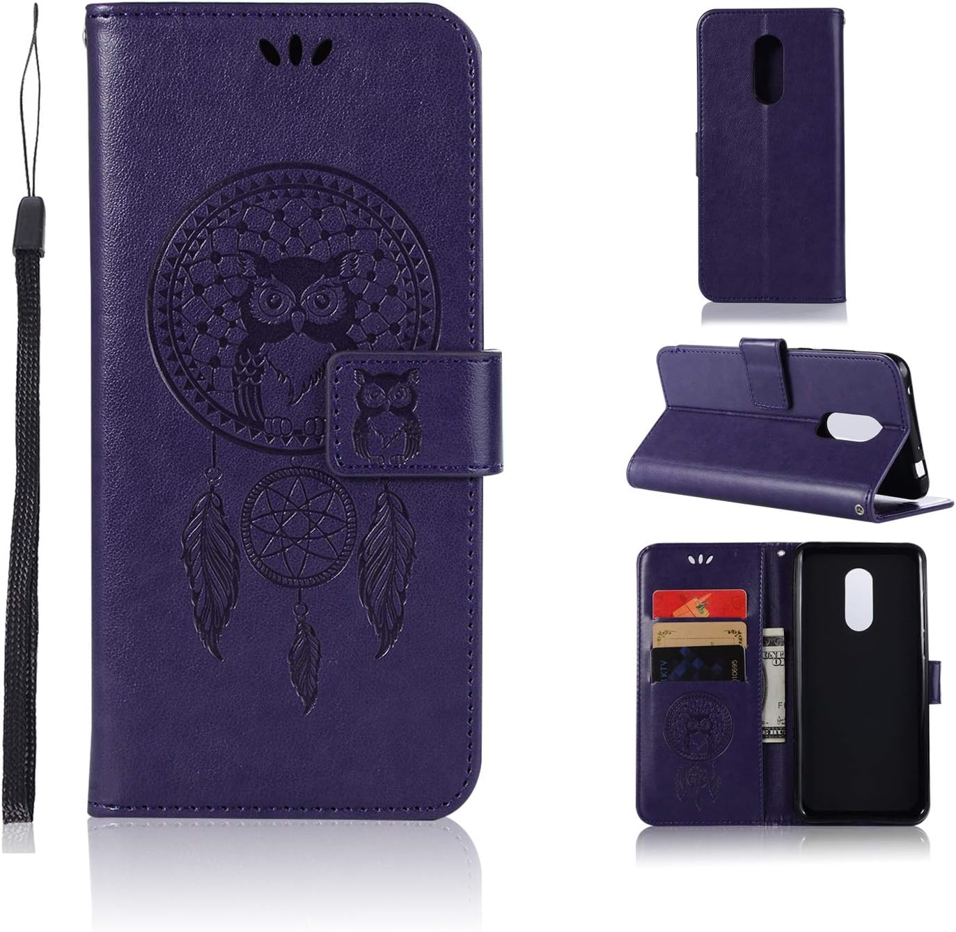 Quanqiugou Cell Phone Basic Cases Owl Embossed Pattern Cover Case PU Leather Wallet Case for Xiaomi Redmi 5 Plus (Color : Purple)