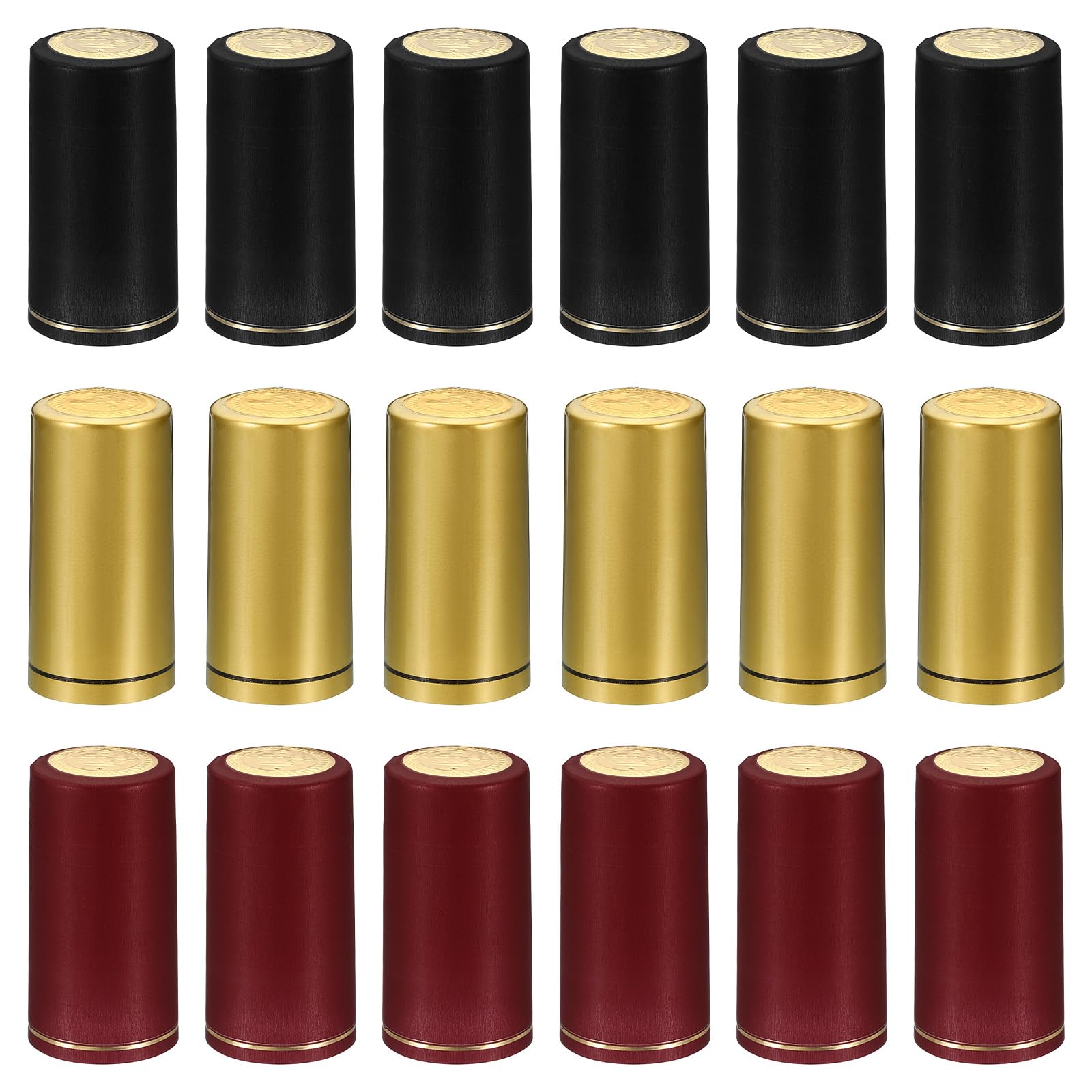 PATIKIL PVC Heat Shrink Cap with Tear Tab for Wine Bottle, 120 Pcs 30x60mm Wine Shrink Wrap Seals Sleeves Caps Shrink Top Cover Line for Wine Cellars Home Kitchen Use, Red/Black/Gold Tone