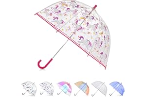 totes Kids Clear Bubble Umbrella with Easy Grip Handle, Pink Unicorn, One Size, Kids Clear Bubble Umbrella with Easy Grip Han