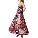 ABYOVRT Women Boho Floral Maxi Dress Backless Spaghetti Strap A-Line Flowy Summer Vacation Long Dress