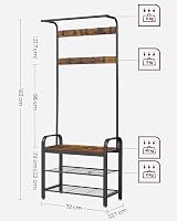 VASAGLE Coat Rack with Shoe Storage Bench 4 in 1 Industrial Rustic Brown view 5