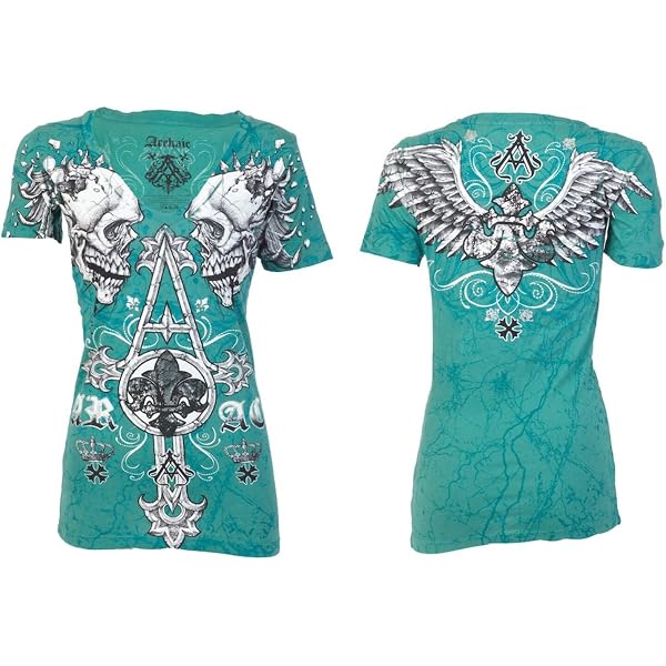 Affliction Women's Grace T-Shirt – Black Biker Skull Tattoo Short Sleeve V-Neck