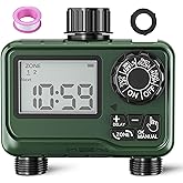 BN-LINK Sprinkler Timer Outdoor - 2 Zone Programmable Water Timer with Rain Delay, Automatic Irrigation System for Lawns & Garden Hoses - Waterproof Manual Controller with Large LCD Display
