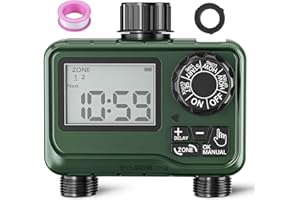 BN-LINK Sprinkler Timer Outdoor - 2 Zone Programmable Water Timer with Rain Delay, Automatic Irrigation System for Lawns & Garden Hoses - Waterproof Manual Controller with Large LCD Display