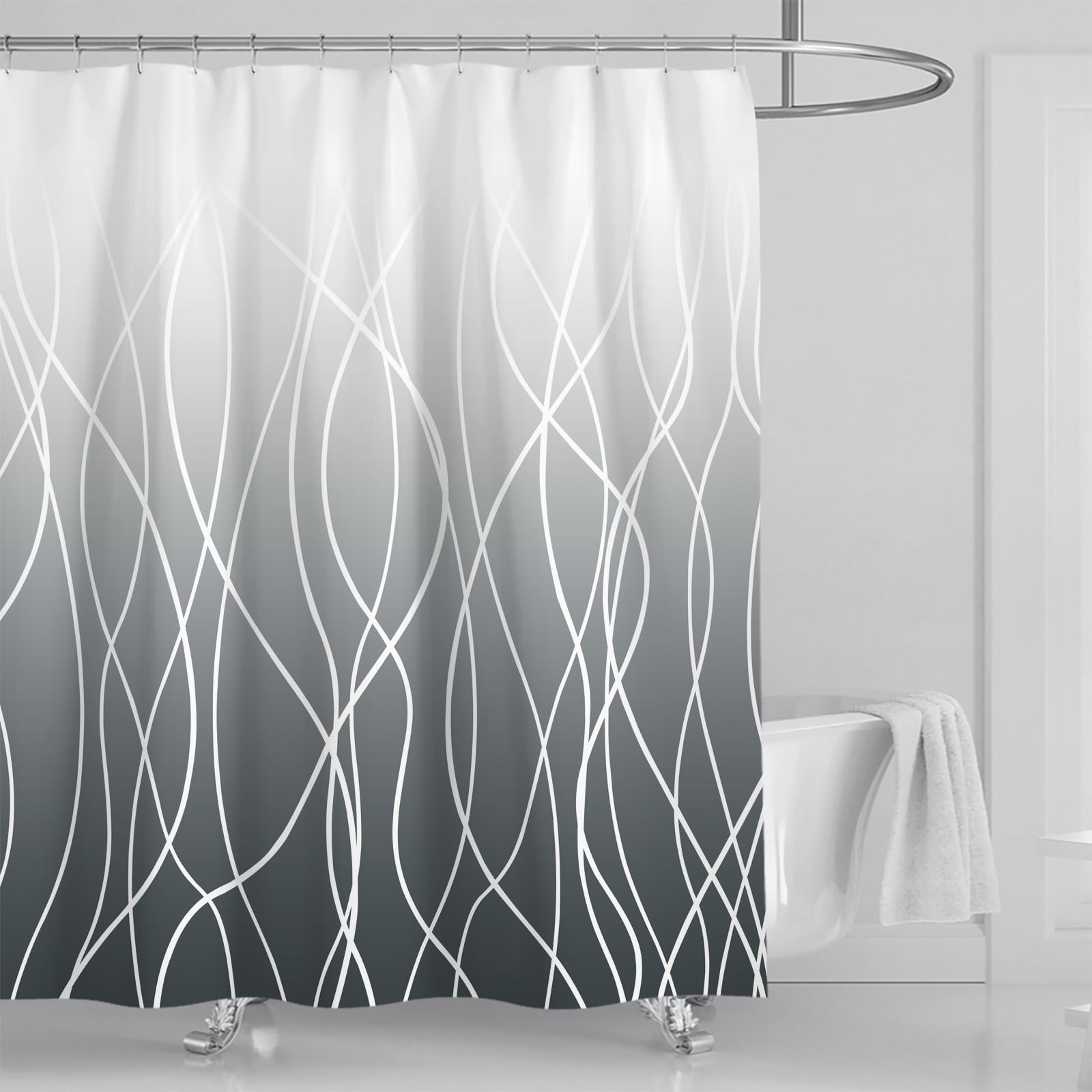 xinbai Dark Shower Curtain, 180x180 Striped Wavy Line Fabric Shower Curtain for Bathroom with 12 Hooks, Shower Curtains for Bathroom,Waterproof Bath Accessories Hotel Style — image 1