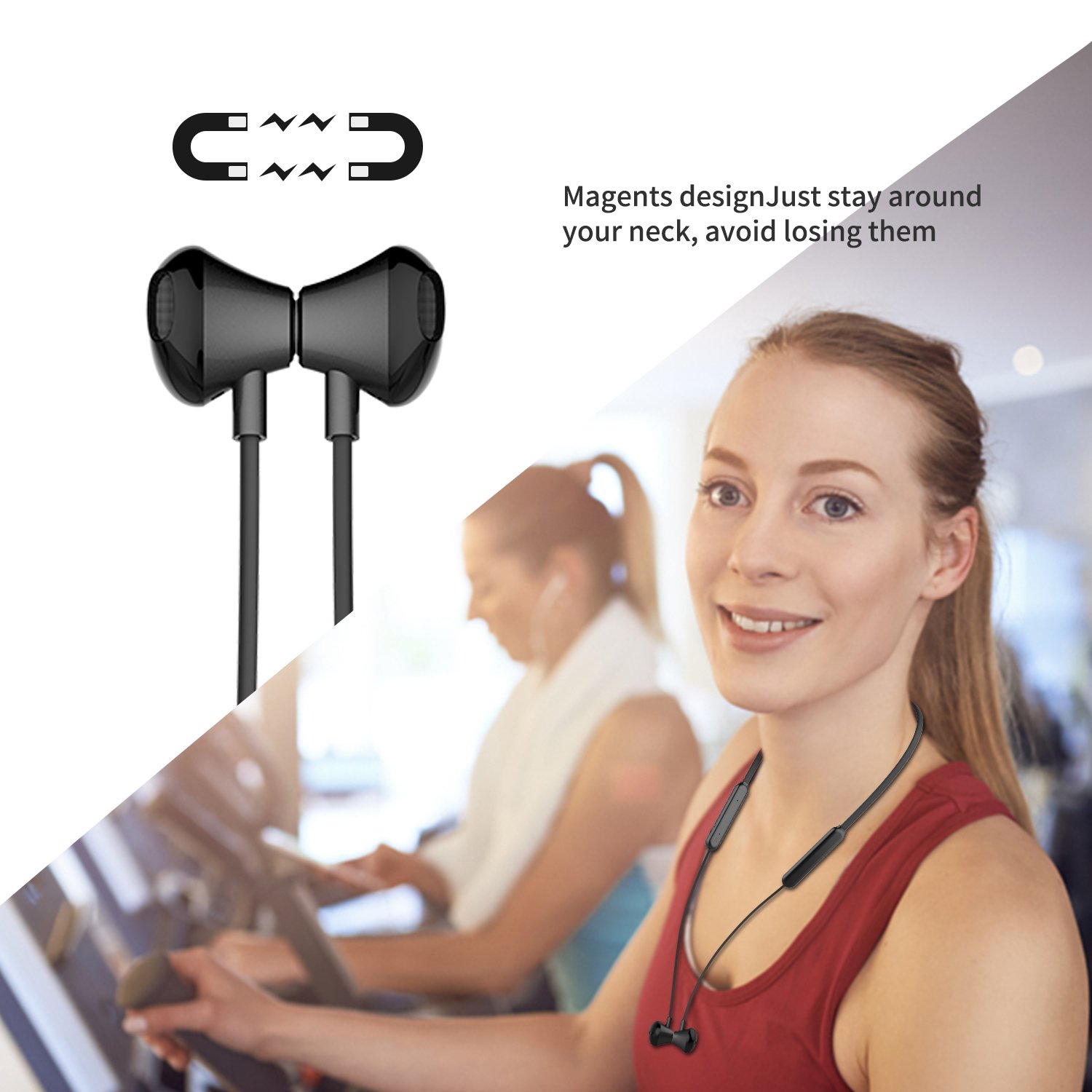Bluetooth Headphones, Wireless Earbuds Stereo Earphones for Running with Mic and Lightweight Sports Exercise Headset in-Ear Gym Workout Headphone