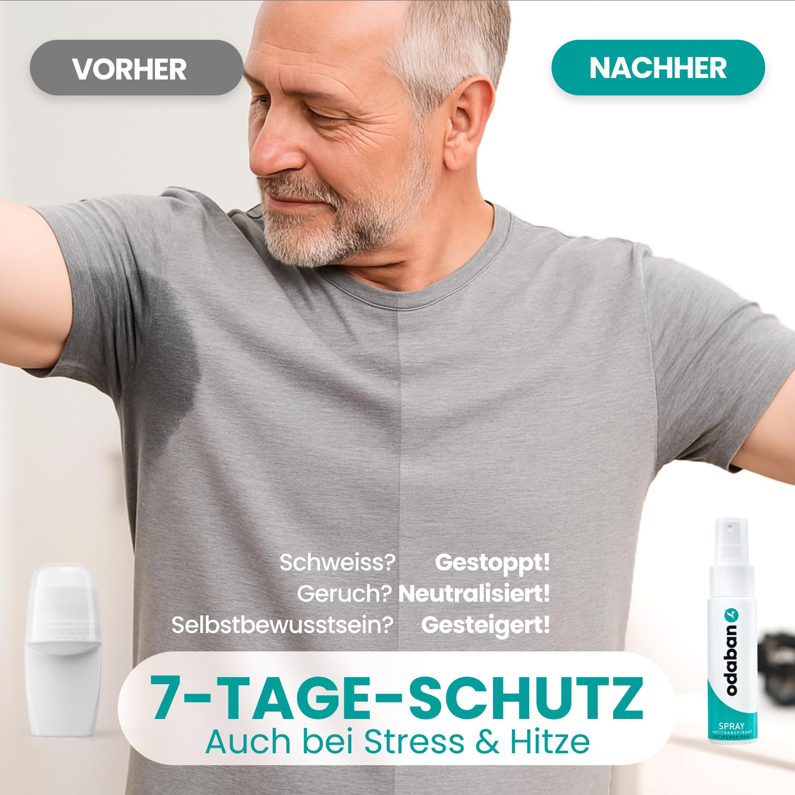 odaban® Antitranspirant Deo Spray 30 ml gegen starkes Schwitzen | Anti-Schweiß-Deo für Hände, Achseln und Kopf | Antitranspirant für Männer & Frauen mit Langzeitschutz | duftneutral 3