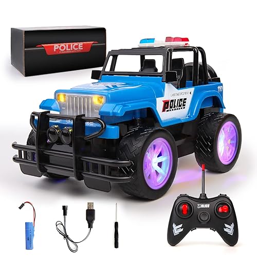 KULARIWORLD Remote Control Police Car Rechargeable RC Truck Toys