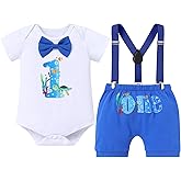 IBTOM CASTLE First Birthday Outfit Boy Turtle Ocean Romper Shorts Bow Tie Suspenders Cake Smash Set for Toddler Baby