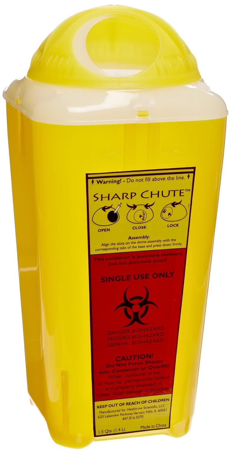 Heathrow Scientific Sharp Chute Disposable Sharps Container, 1.4 liters