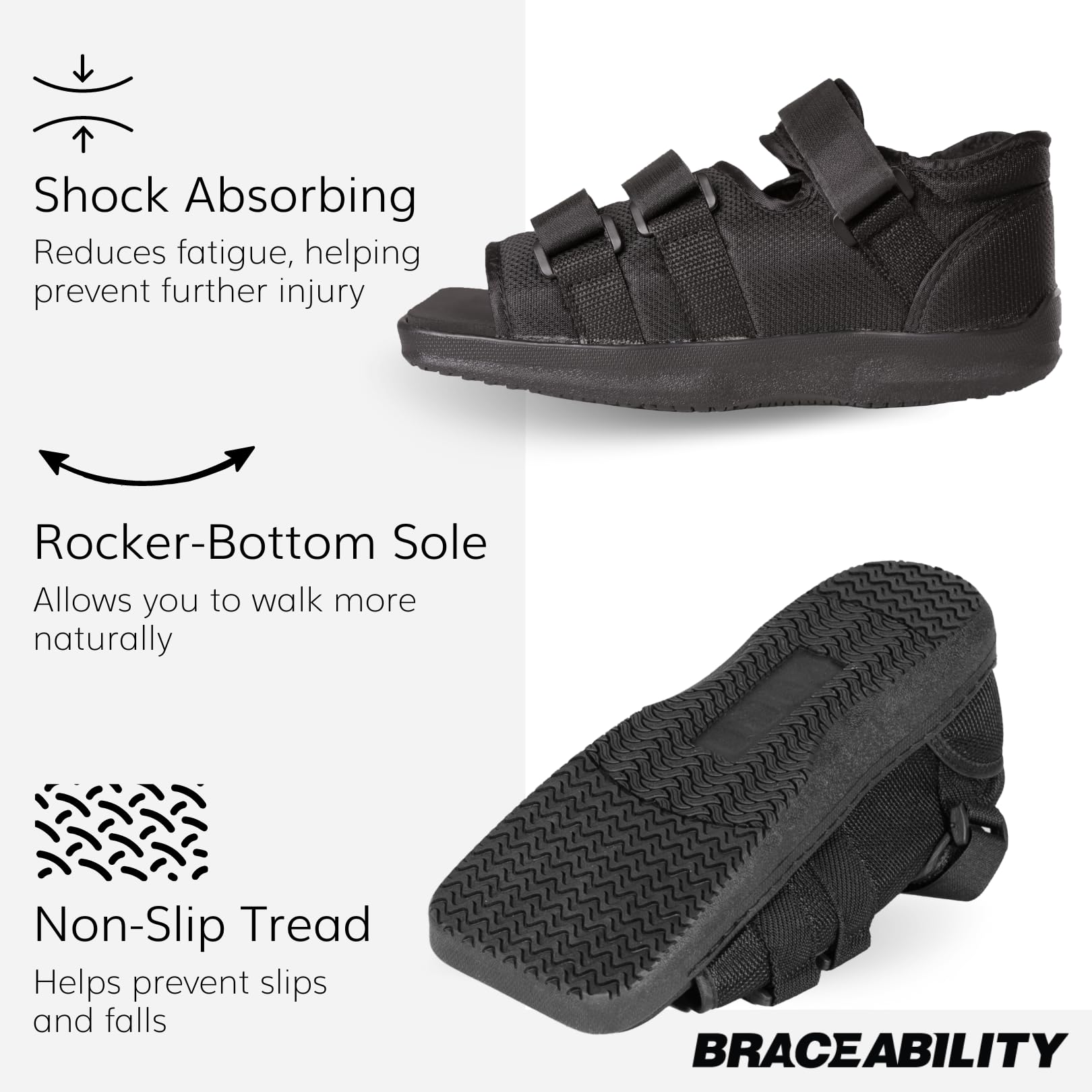 BraceAbility Post Op Shoe Foot Brace - Orthopedic Surgical Cast Shoe for Broken Toes, Injured Foot Protection, Stress Fracture Recovery Medical Boot for Men and Women - FSA HSA Eligible (M - Male)