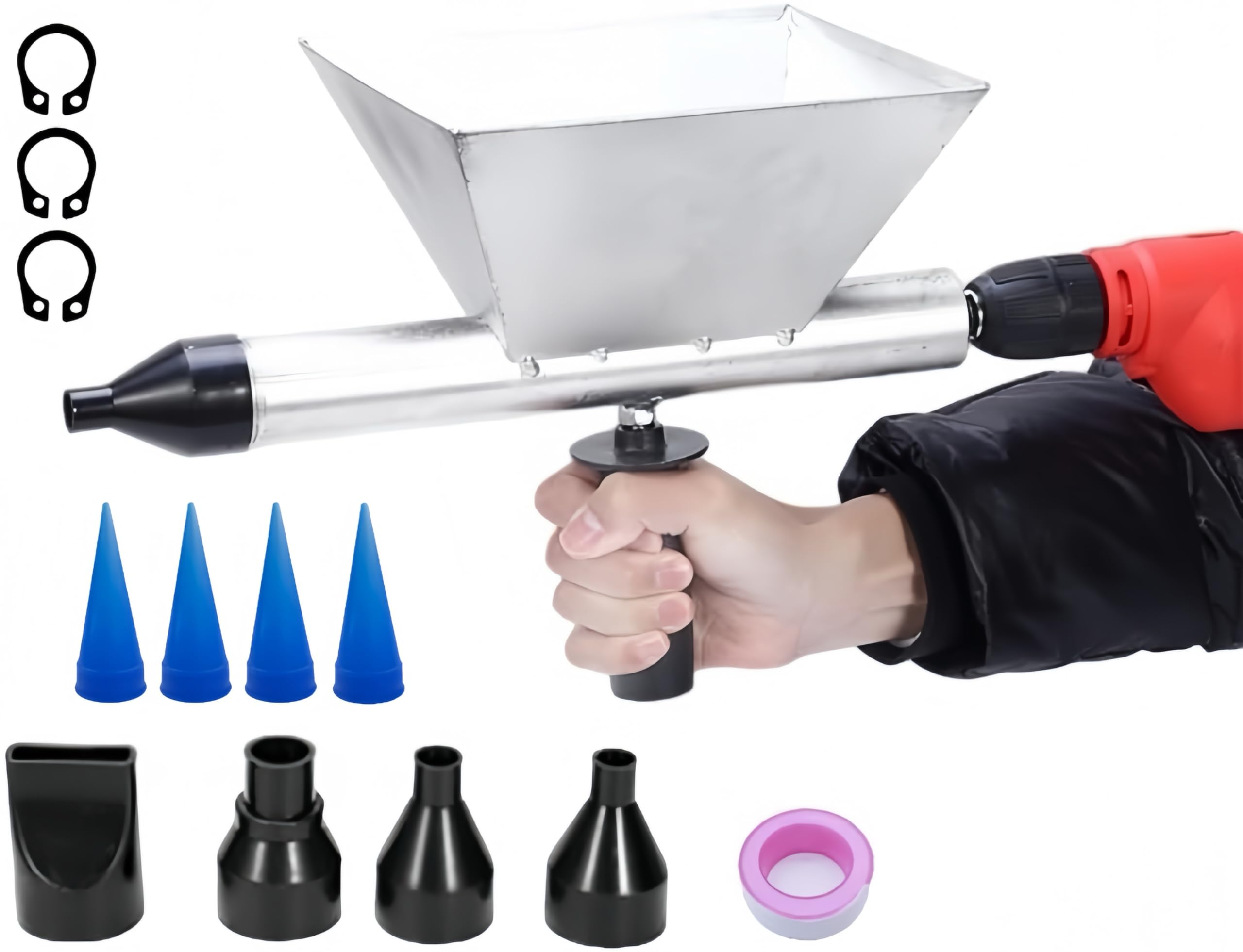 HaTur Electric Mortar Pointing Grout Gun Mortar Sprayer Applicator Cement Caulking Gun with 8 Nozzles (Without Electric Drill)