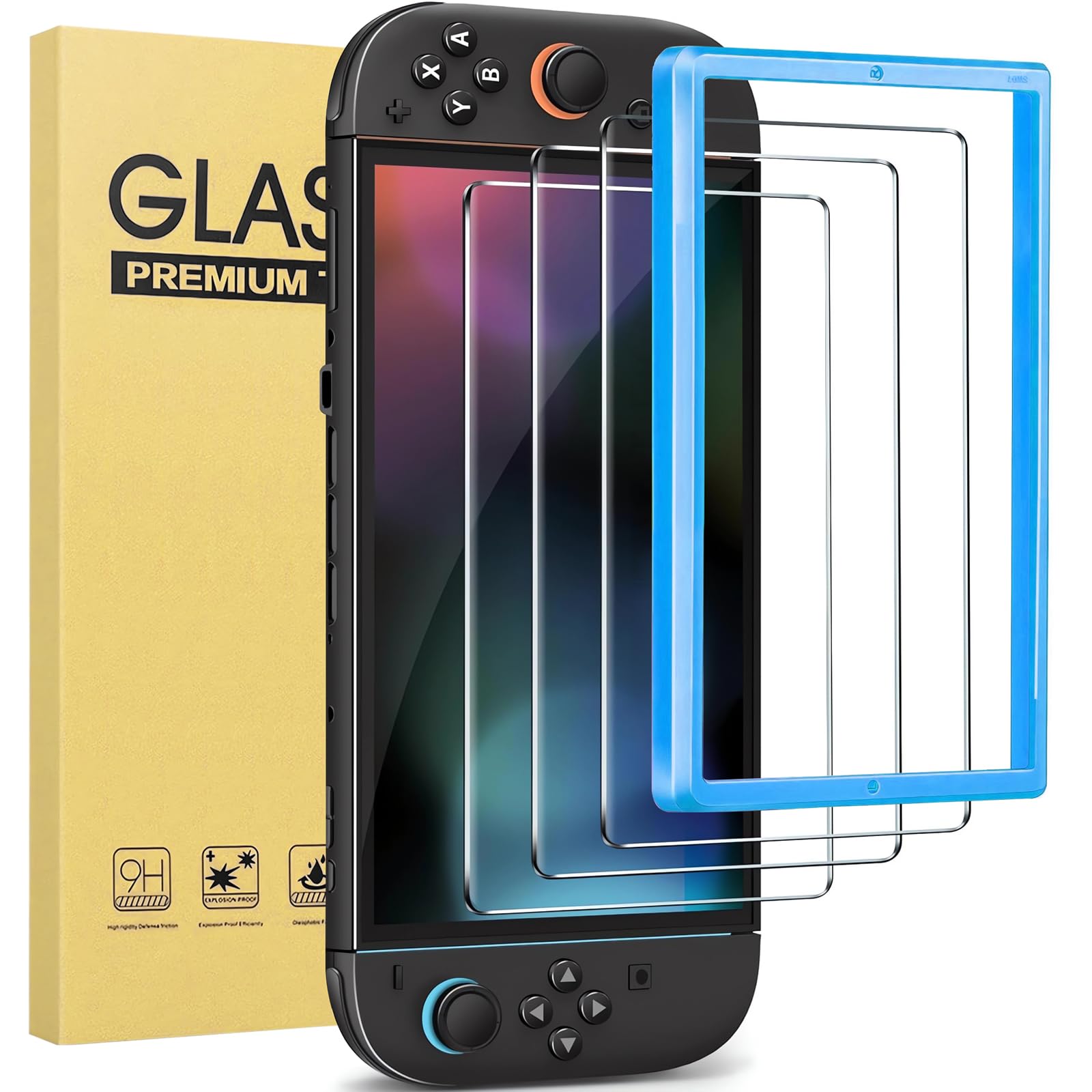 maomini 3 Pack Tempered Glass for Nintendo switch 2 Screen Protector 7.9 Inch 2025, Bubble free shockproof easy Installation with Alignment Frame (7.9 Inch Switch 2 2025)