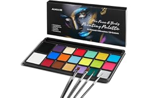 AMIIR 20-Colors Halloween Makeup Face Painting Kit High Pigment Professional Costume Theater Stage Cosplay SFX Party Carnival Art Body Facepaint w/ Brushes