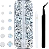 4240Pcs White Opal Flatback Rhinestones 6 Sizes Crystal Diamonds for Nail Art Crafts Clothes Shoes with Tweezers and Picking Pen