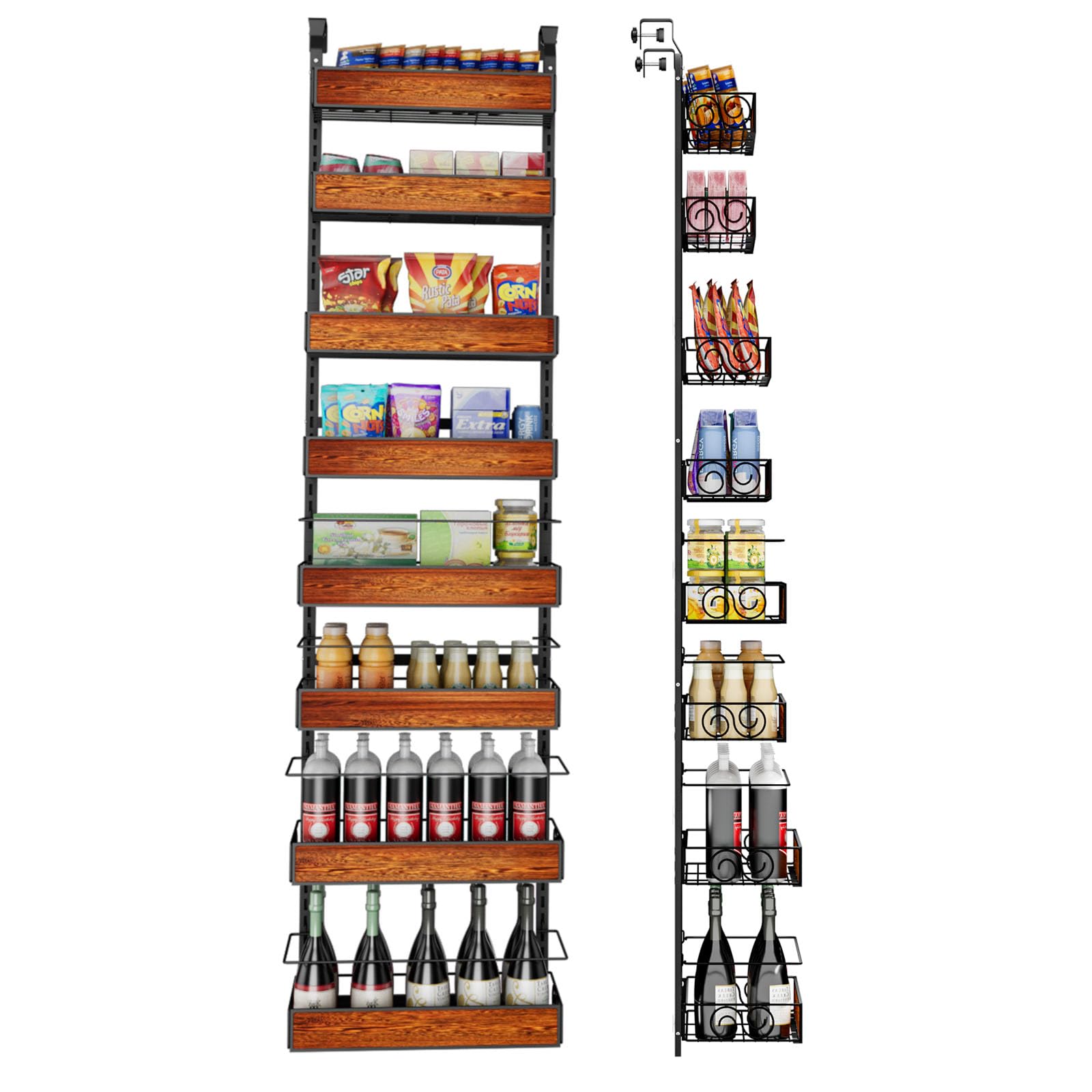 GUUKAR Over the Door Pantry Organizer, 8-Tier Metal Hanging Spice Rack with Adjustable Basket for Kitchen Storage