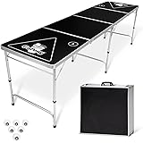 GoPong Mesa portátil/Plegable para Beer Pong, de 2.4 m (Negra, Bandera de fútbol Americano o Bandera Estadounidense)