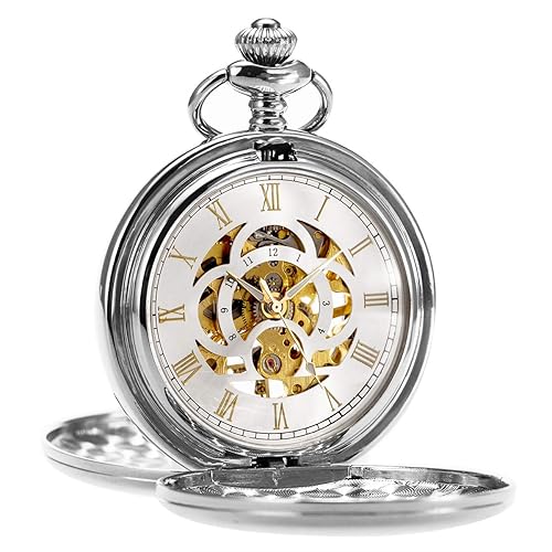 ManChDa Silver Mechanical Pocket Watch with Chain Retro Smooth Classic  Handwind Roman Numerals for Men Women in Oman Whizz Pocket Watches
