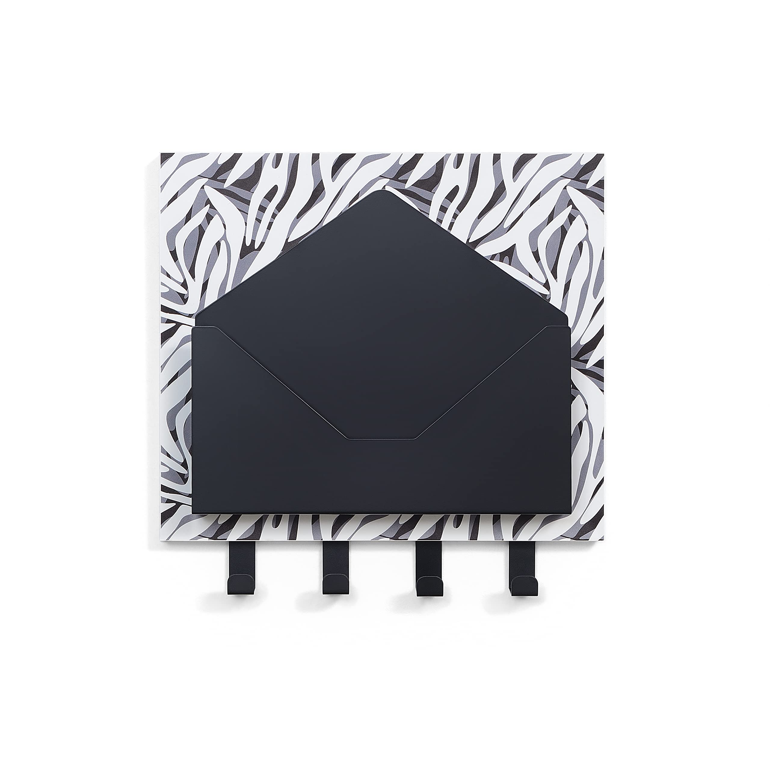 PF BY PROFINEST -LIFE & LIVING- Key Holder for Wall Decorative with 4 Key Hooks, Wall Mounted Key Hangers for Wall with Mail Key Rack, Black Metal Mail Organizer Rack Hanger Zebra Print — image 1