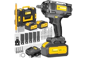 RYOJEGK 900Nm Cordless Impact Wrench Set,664FT-lbs High Torque Brushless 1/2 Impact Gun with 2 x 4.0Ah Battery,5 Socket 8 Drill 6 Screws,Pistola De Impacto for Truck Mower Car Home