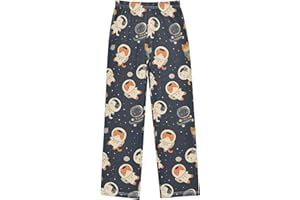 FLildon Pajama Pants 6-14 Years Elastic Waist Cute Space Cats Lounge Pajama Pants Size L