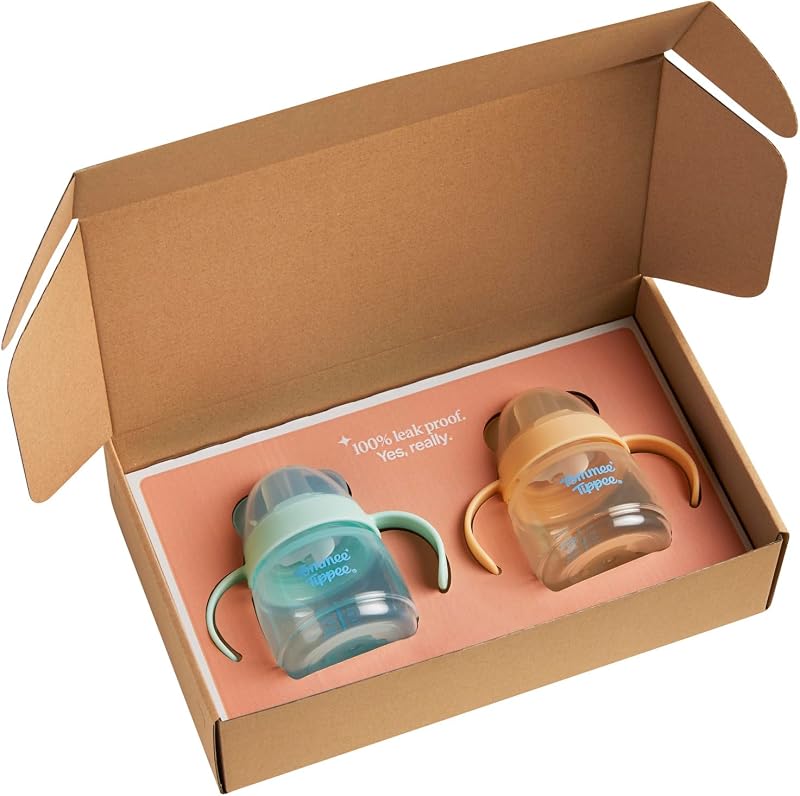 tasse à bec de transition, 150ml, anti-fuite pour nourrissons à partir de 4 mois, dotée d’un bec à sensation naturelle, résistant aux mordillements, Vert et Orange, x 2
