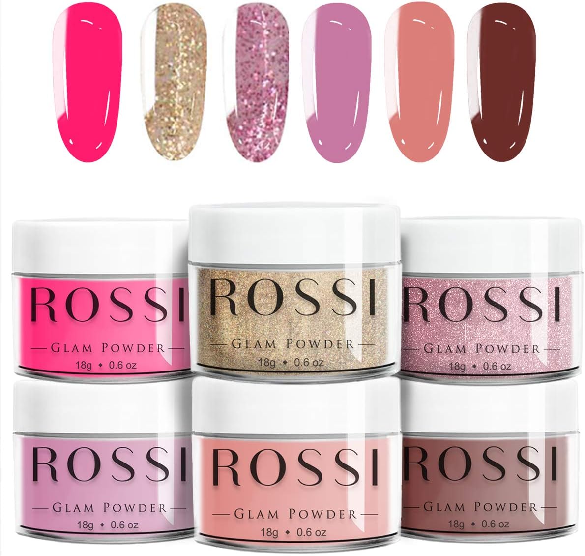 ROSSI Nails Dipping Powder Nails Kit 6 Color | 0.6 oz/jar | Easy to Apply | Dip Powder Kit, No UV Lamp, Nail Art Manicure (Peach Goddess)