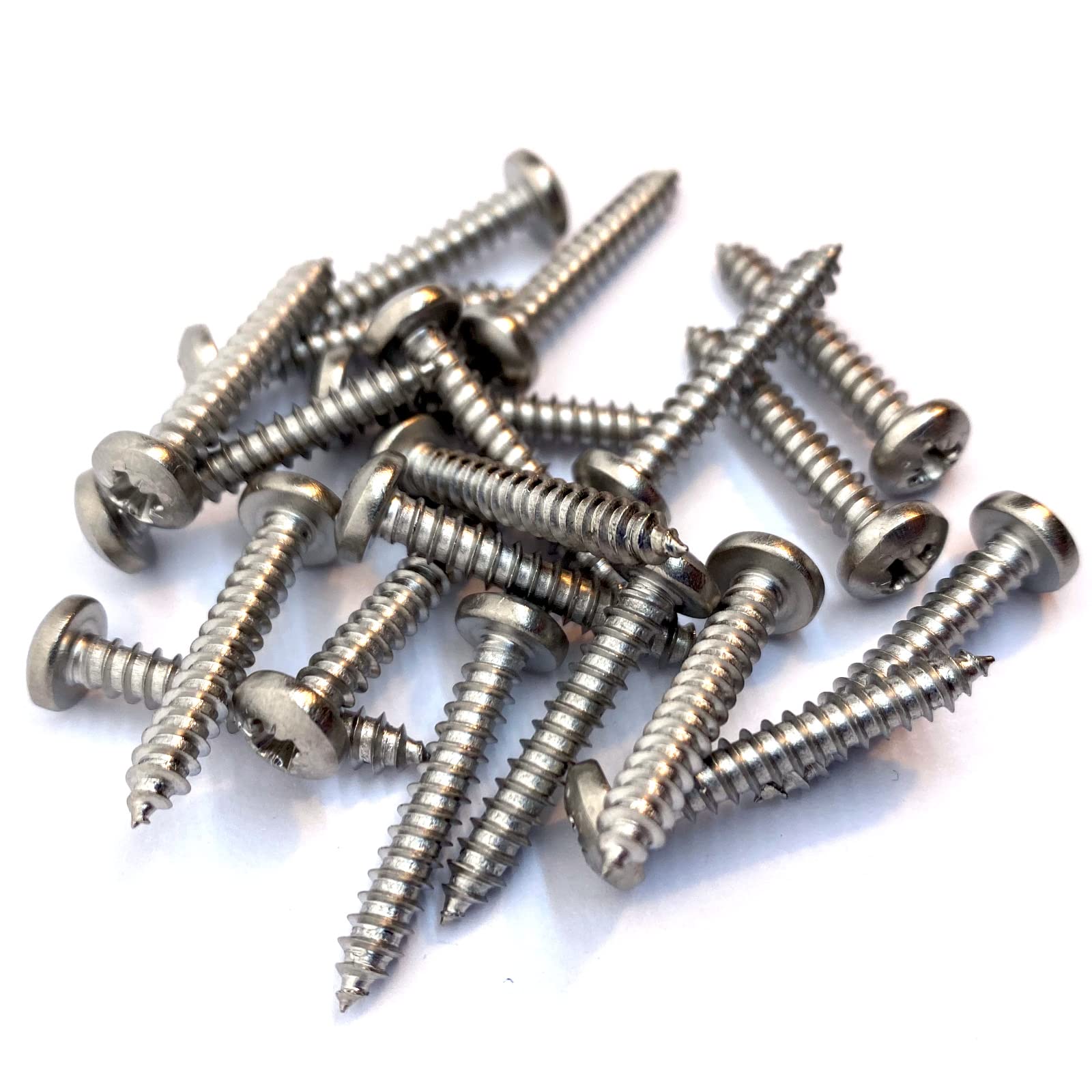 No.8 x 1" (4.2mm x 25mm) Pozi Pan Self-Tapping Screw DIN7981 - A4 (316) Stainless Steel (Pack of 20)
