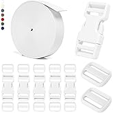 BEYOURD Buckle and Strap Set, 10 Yards Polyester Webbing Strap with 6 Dual Adjustable Side Release Plastic Buckles, 12 Pieces Tri-Glide Slider Clips for Custom Projects (Everyday Series 1 Inch, White)