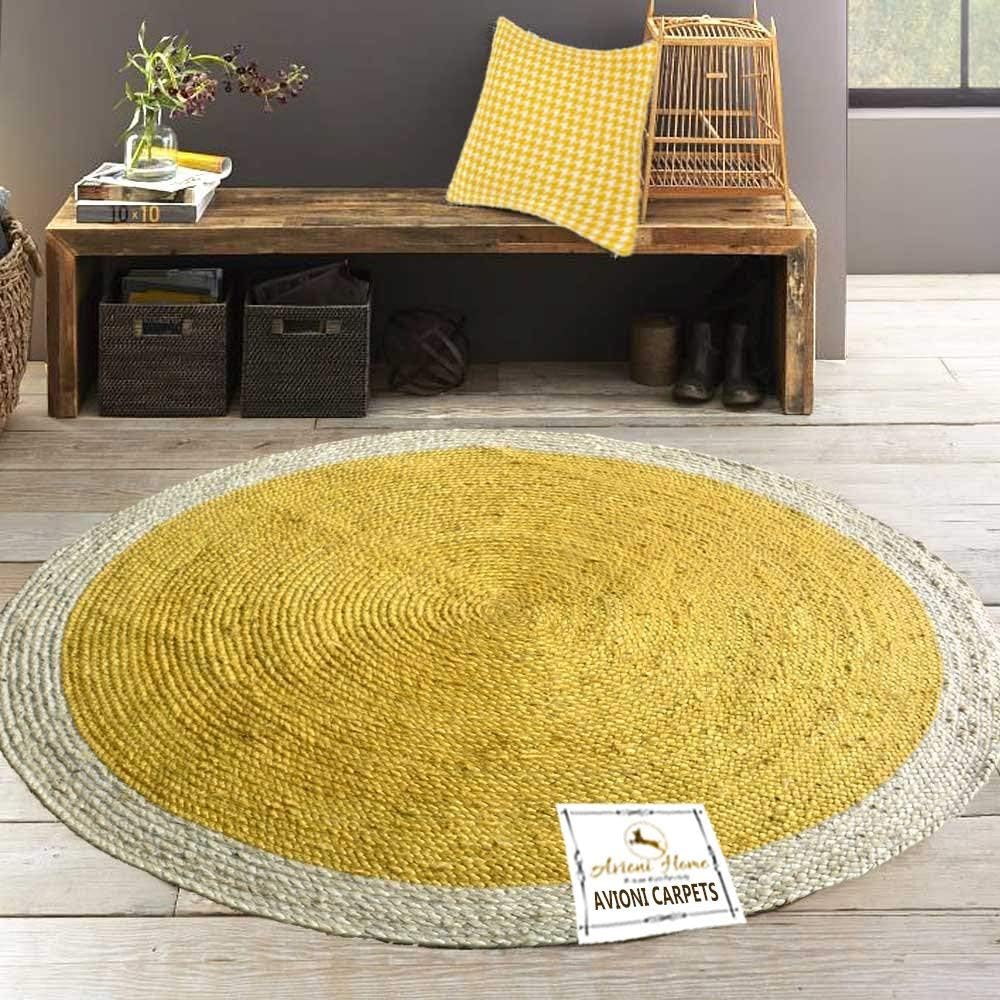 Avioni Solid Rug (Yellow, Jute, 152 Cm)