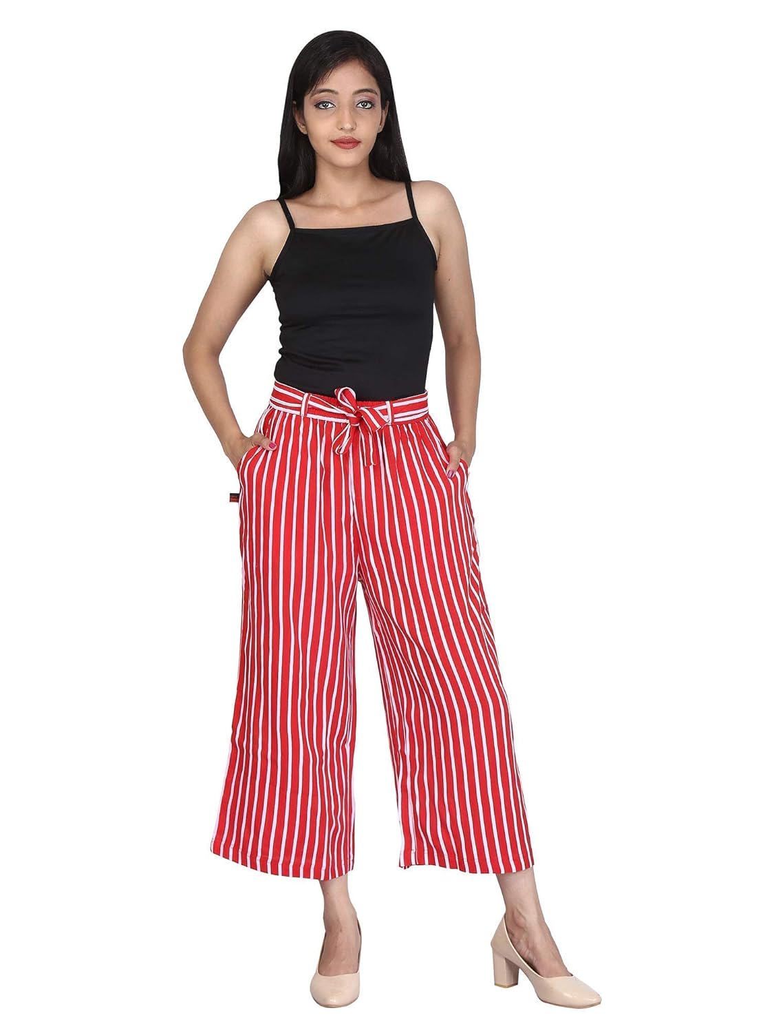 red and white striped trousers